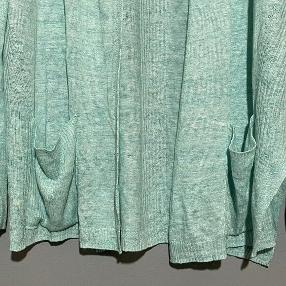 White Warren Linen Cardigan Women Sz S Open Pocket Mint Green Lightweight Tunic - Picture 3 of 10